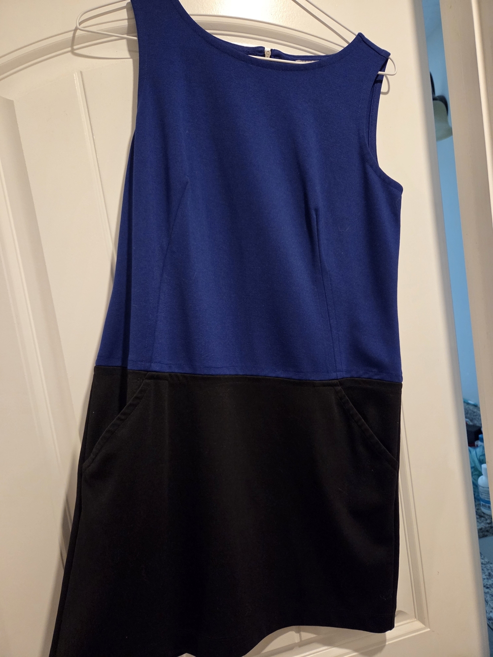 LOFT Sleeveless Two-Tone Blue and Black Shift Dress